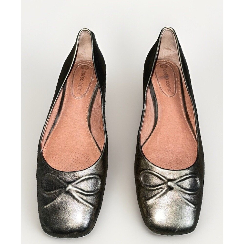 Corso Como Metallic Gold Bow Ballet Flats - Womens 6.5M - Bronze Square Toe